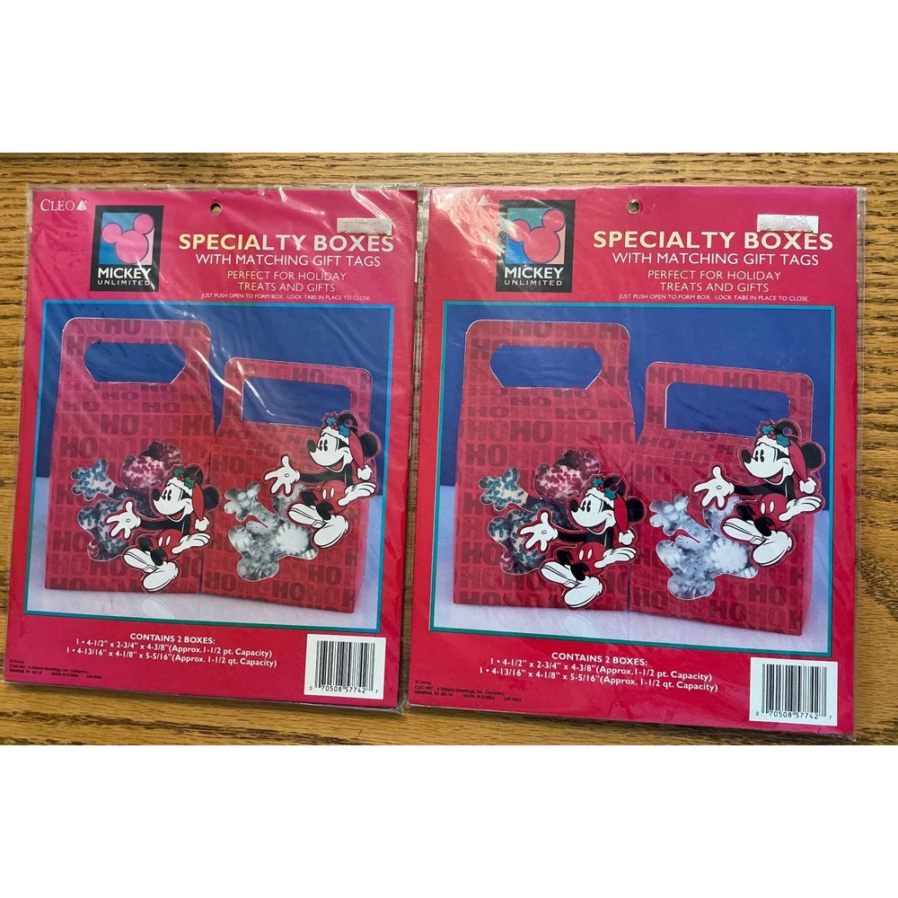 Vintage Mickey Mouse Christmas Gift Boxes Cleo Specialty Holiday Treat Tags 2pk
